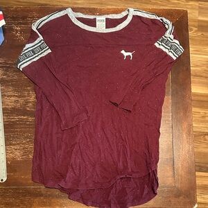 PINK Victoria's Secret Burgundy 3/4 Length Sleeve Tee